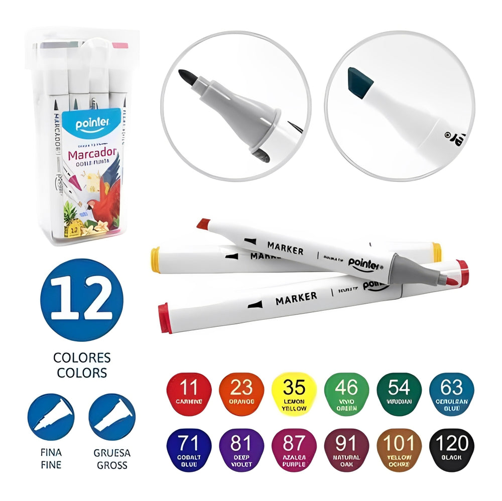 Set De Marcadores Doble Punta 12 Unidades Para Niños
