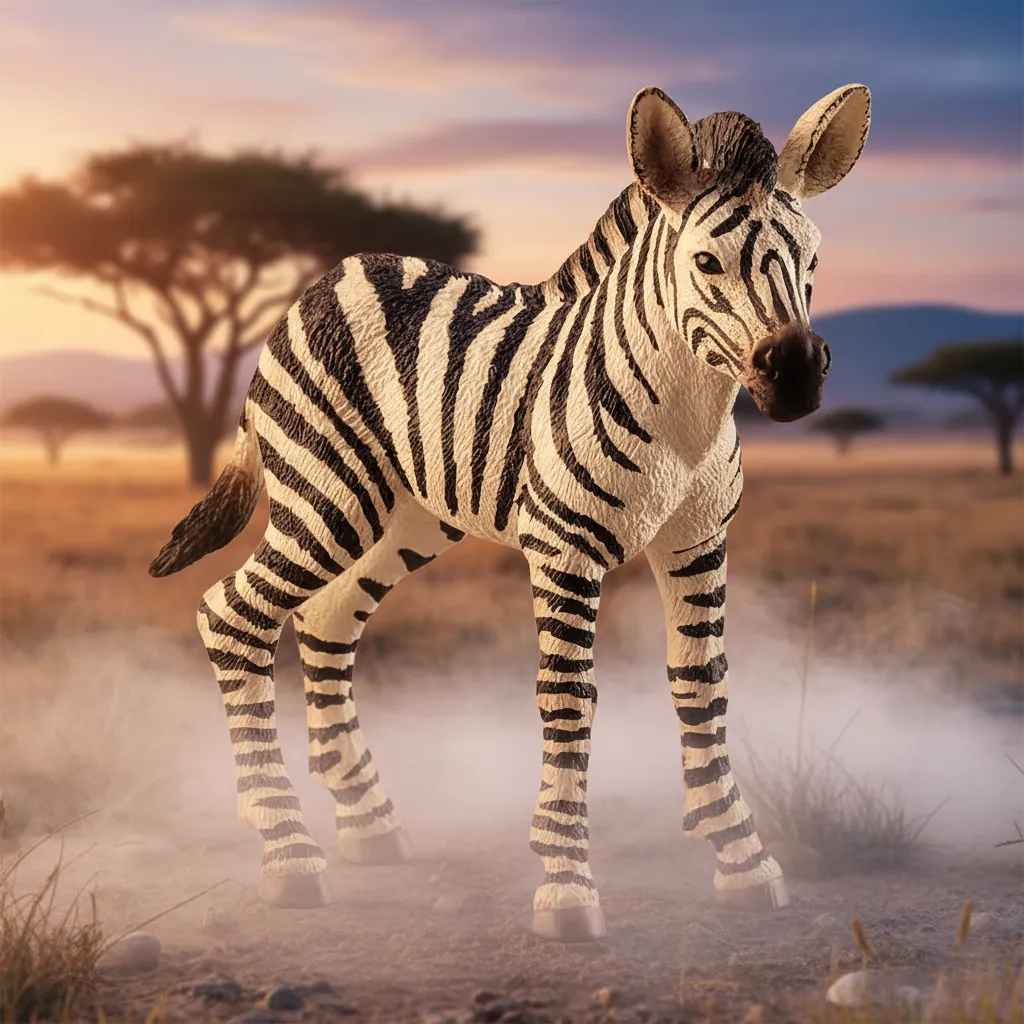 Figura Animales Cria De Cebra Pintada A Mano