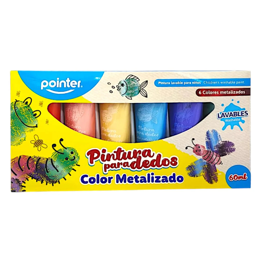 Set Didáctico Pinturas Dedos Metalizadas 6 Unidades Niños