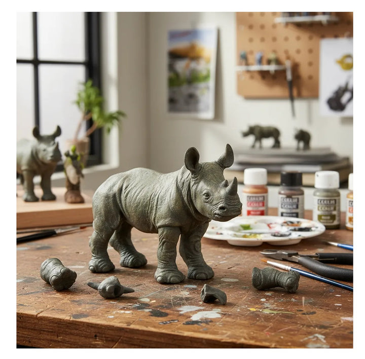 Figura  Cría De Rinoceronte Pintada A Mano papo