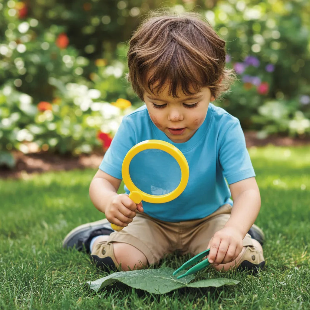 Pinza Sensorial y Lupa Amarillo Para Niños niñas