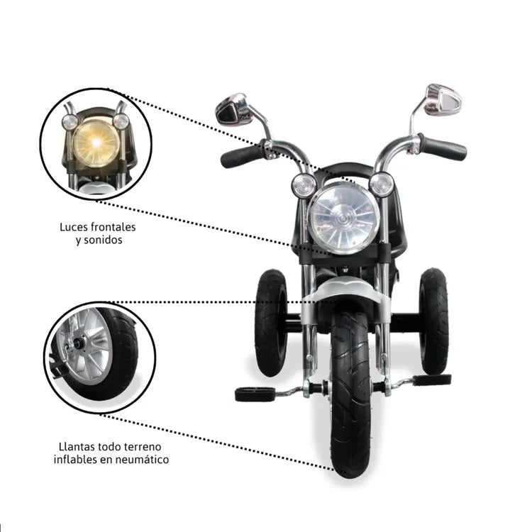 Triciclo Montable  Harley Con Luces negro Para Niños