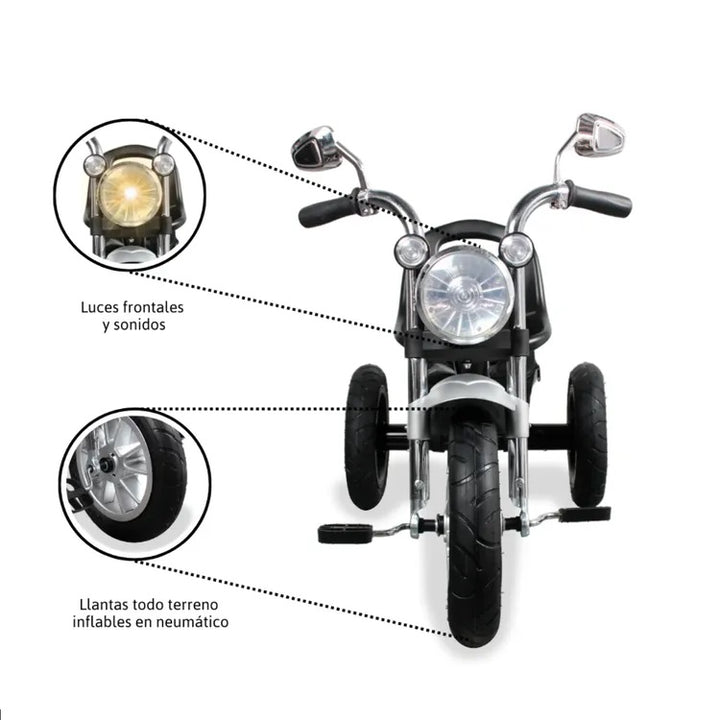 Triciclo Montable  Harley Con Luces negro Para Niños
