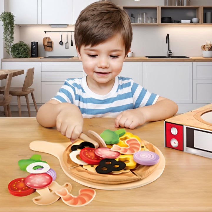 Juego De Pizza Ingredientes De Madera Niños