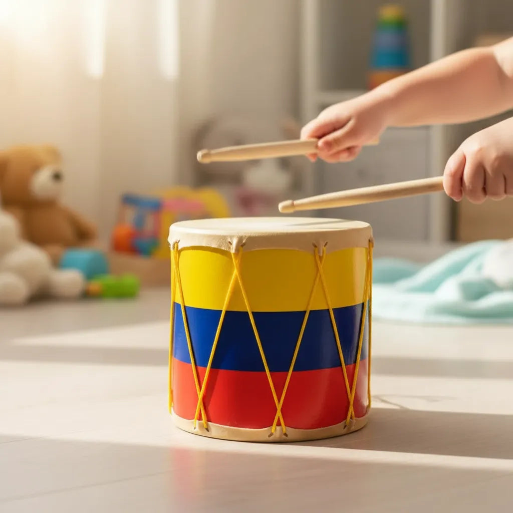 Juguete Didáctico Tambor En Madera Tricolor Para Niños