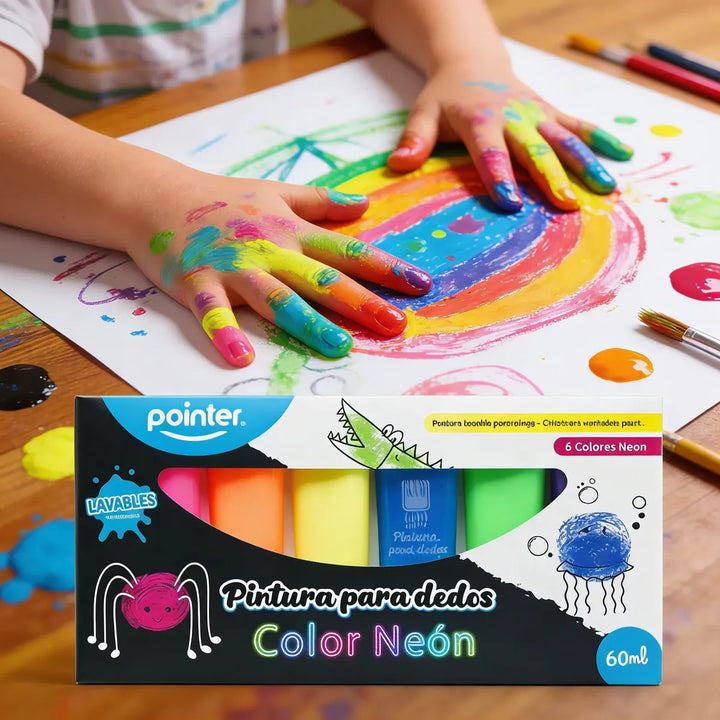 Set Didáctico Pinturas Para Dedos Neón 6 Unidades Para Niños