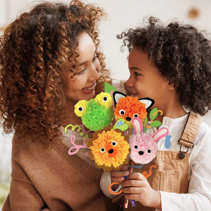 Juego Manualidad Pompones Animales Niños