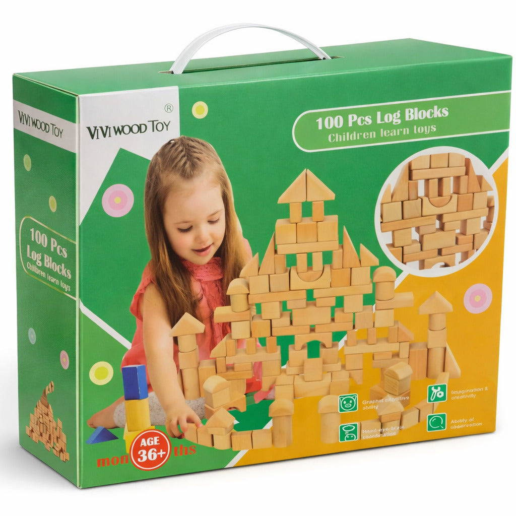 Juego Construcción Bloques De Madera 100 Piezas