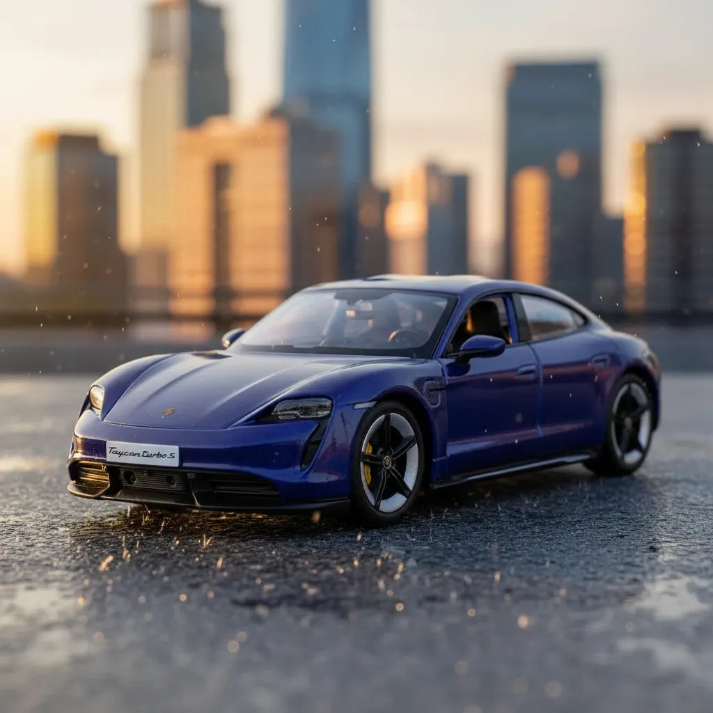 Carro Bburago 1/43 Coleccionable Porshe Taycan Turbos Azul