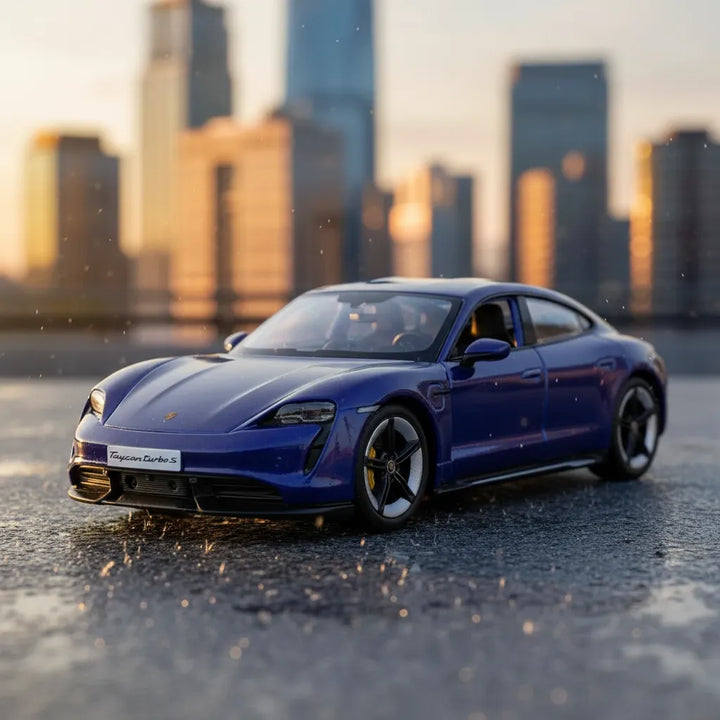 Carro Bburago 1/43 Coleccionable Porshe Taycan Turbos Azul