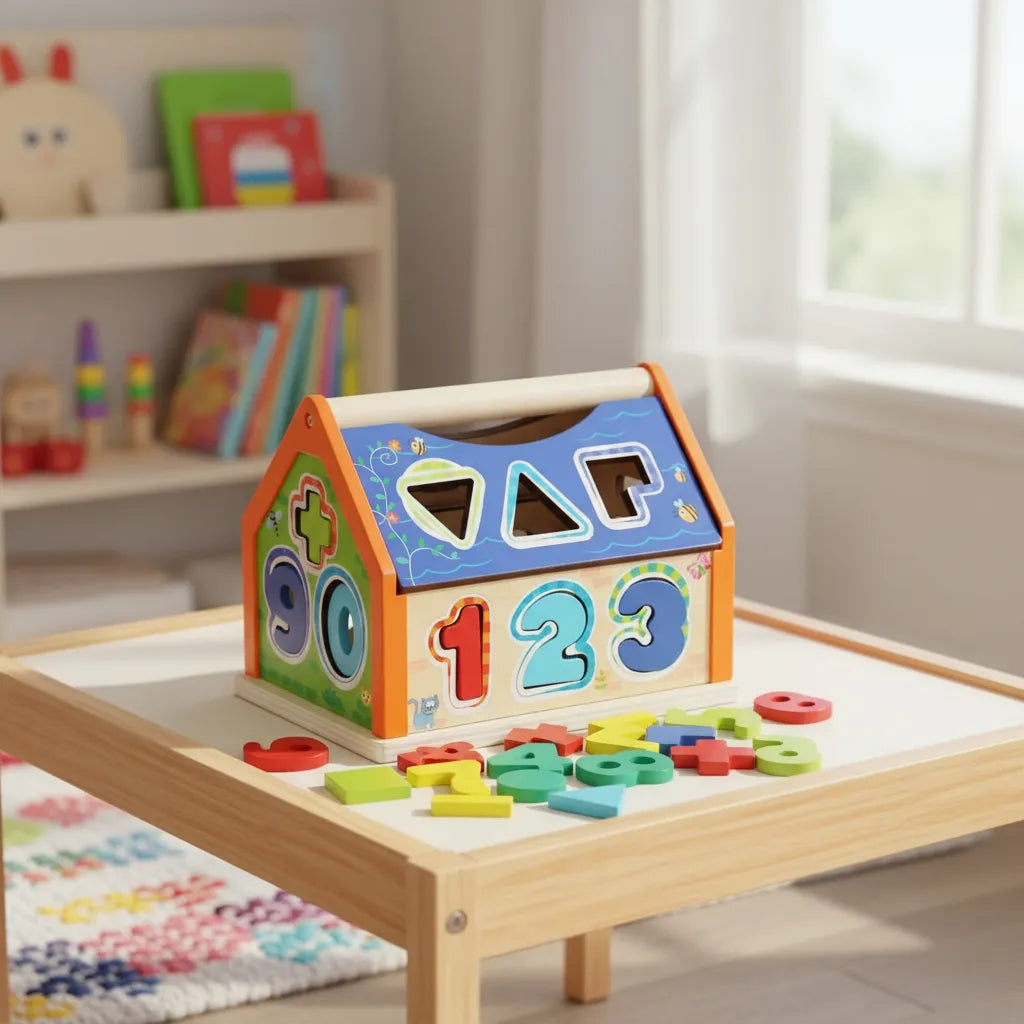 Casa Didáctica Montessori En Madera Con Números Y Formas