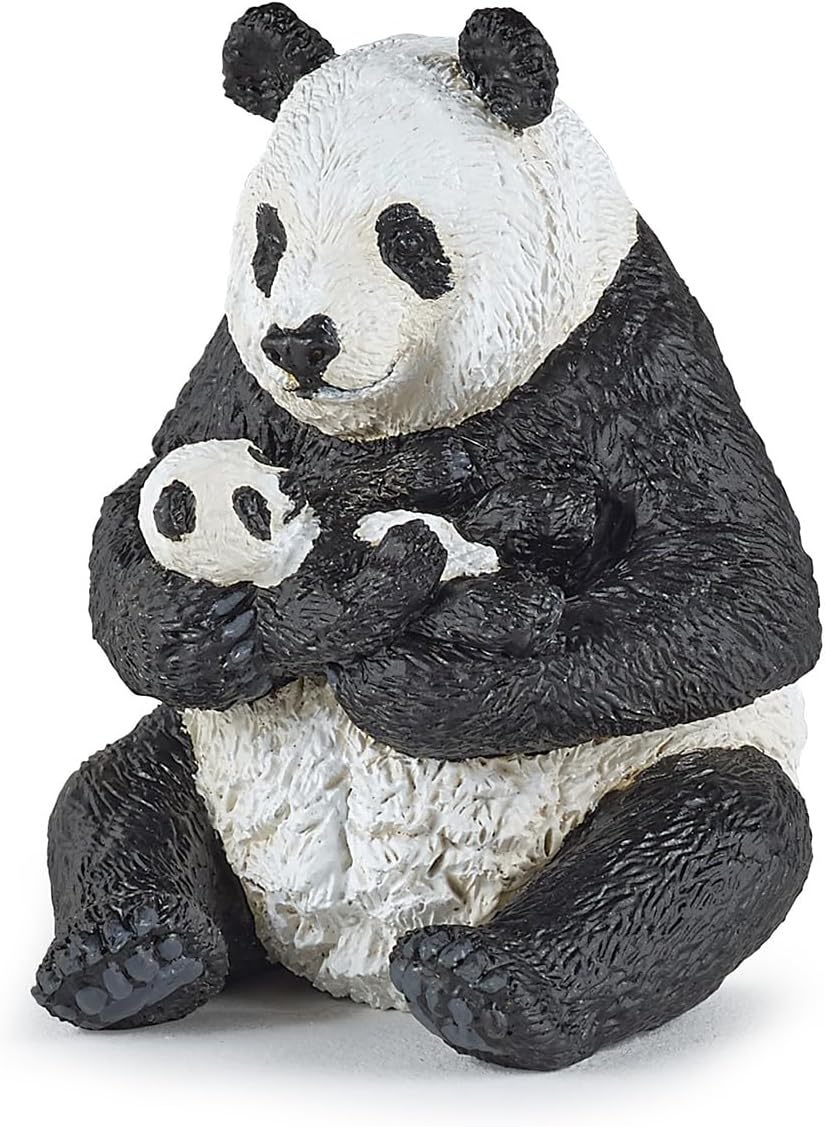 Figura Coleccionable Oso Panda Con Cría Pintado A Mano Papo