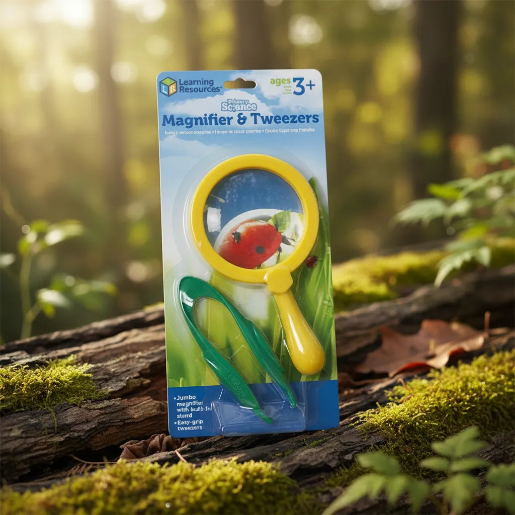 Pinza Sensorial y Lupa Amarillo Para Niños niñas