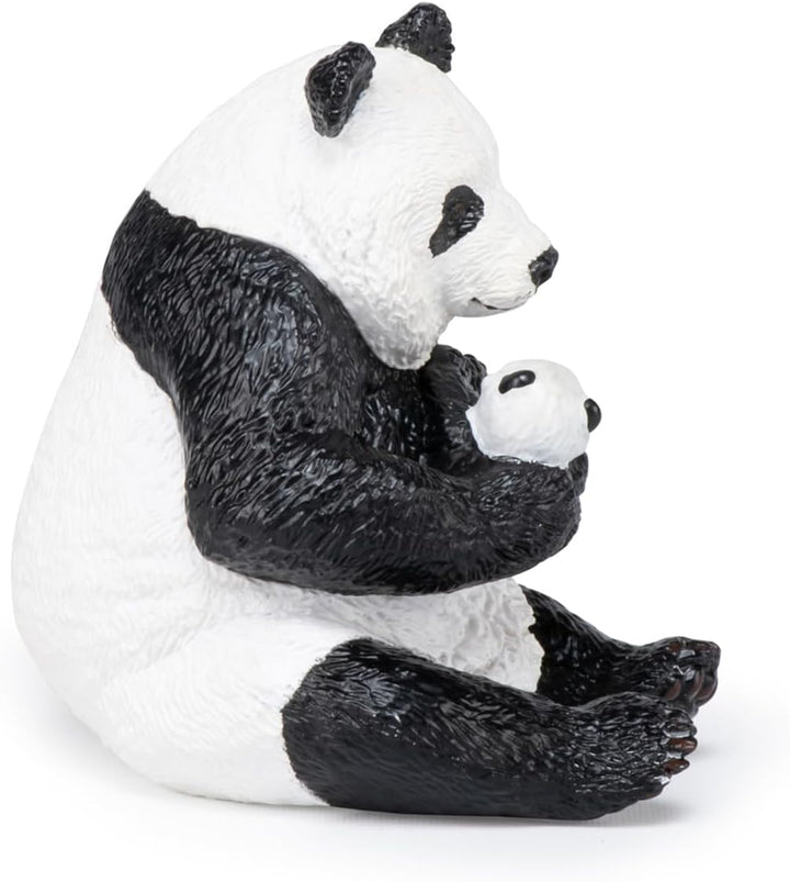 Figura Coleccionable Oso Panda Con Cría Pintado A Mano Papo