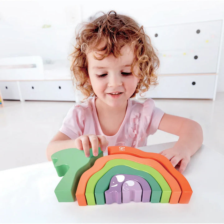 Juego  Bloques Apilables Elefante Madera Para Niños