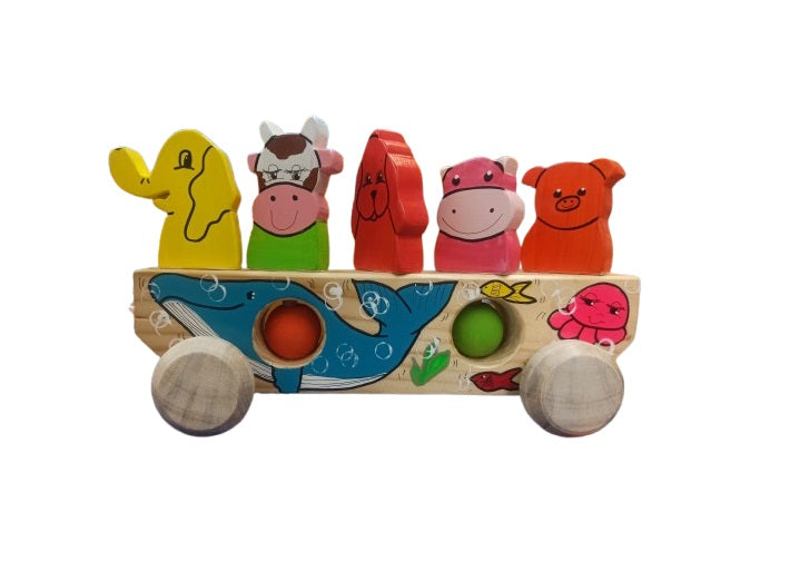 Juguete Carrito De Animales Artesanal Niños