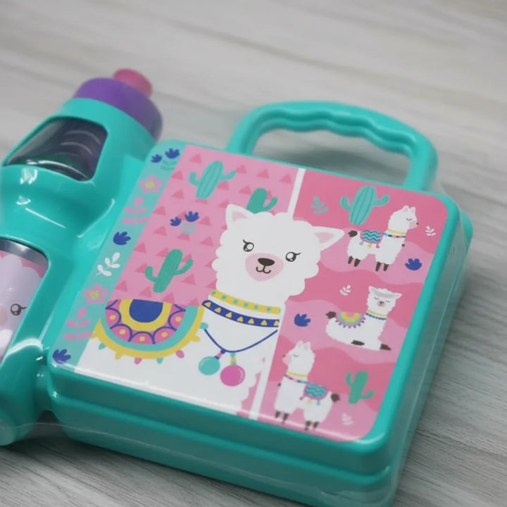 Lonchera Color Celeste Diseño Llama tierna Para Niños