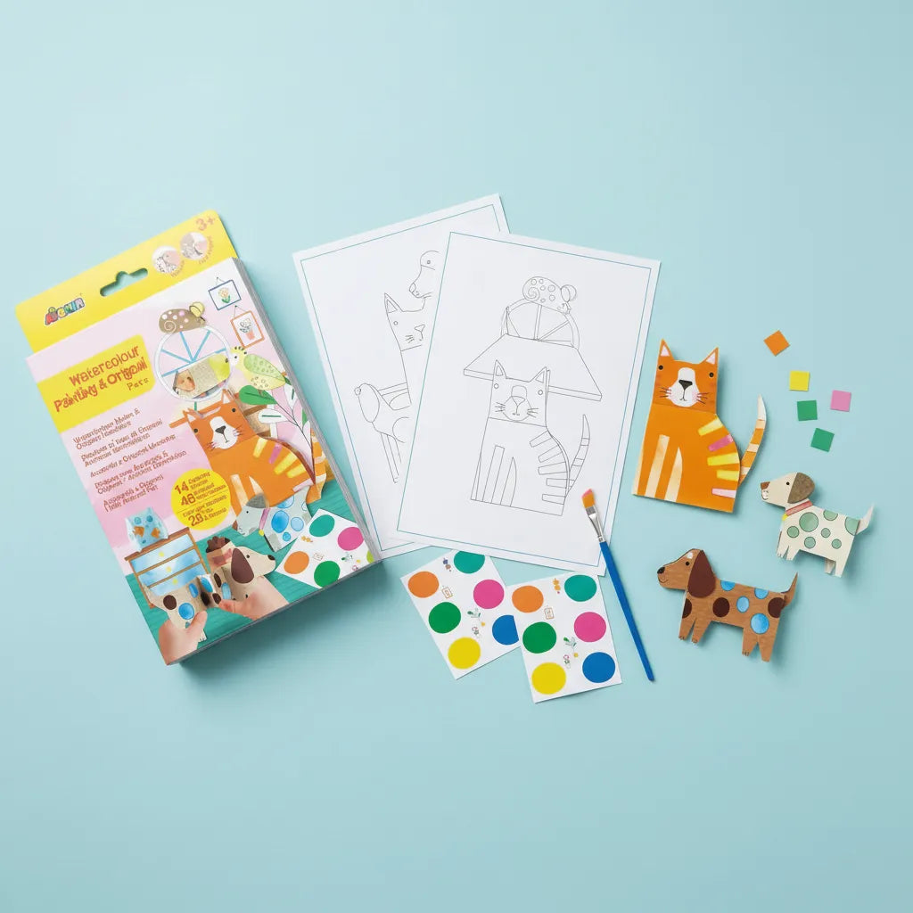 Set Acuarela Y Origami animales Para Niños