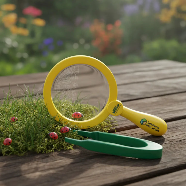 Pinza Sensorial y Lupa Amarillo Para Niños niñas