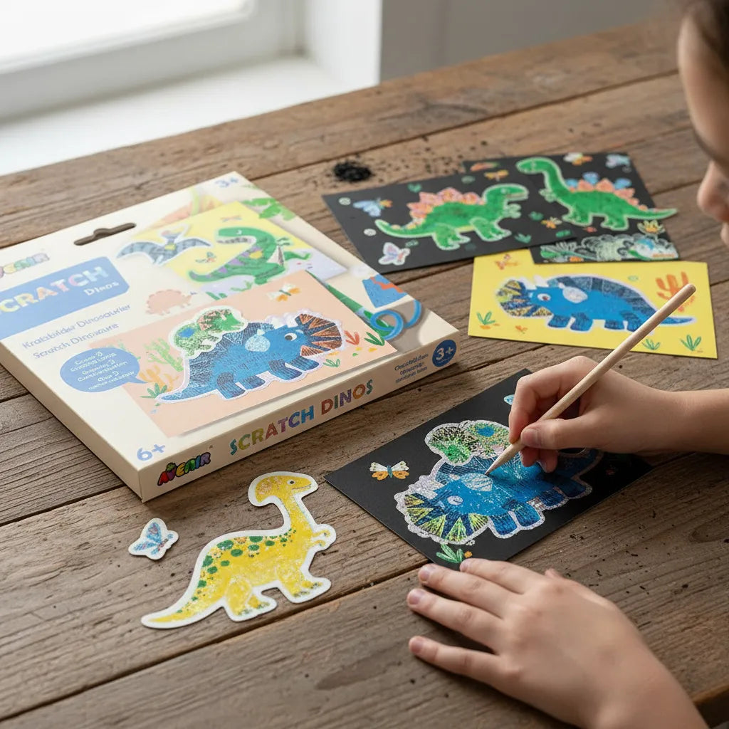 Set De Arte y Manualidades Para Raspar Tarjetas Dinosaurios