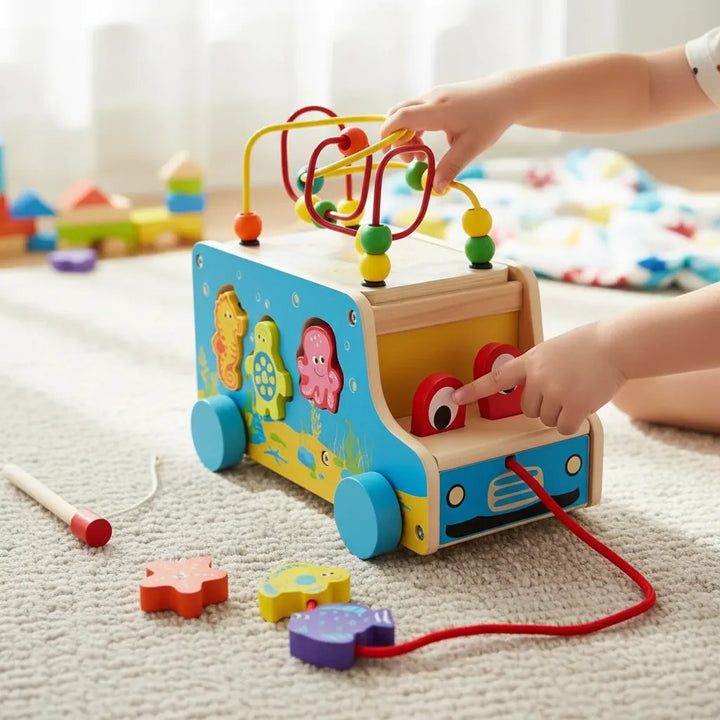 Juguete Autobús Arrastre De Madera Para Niños