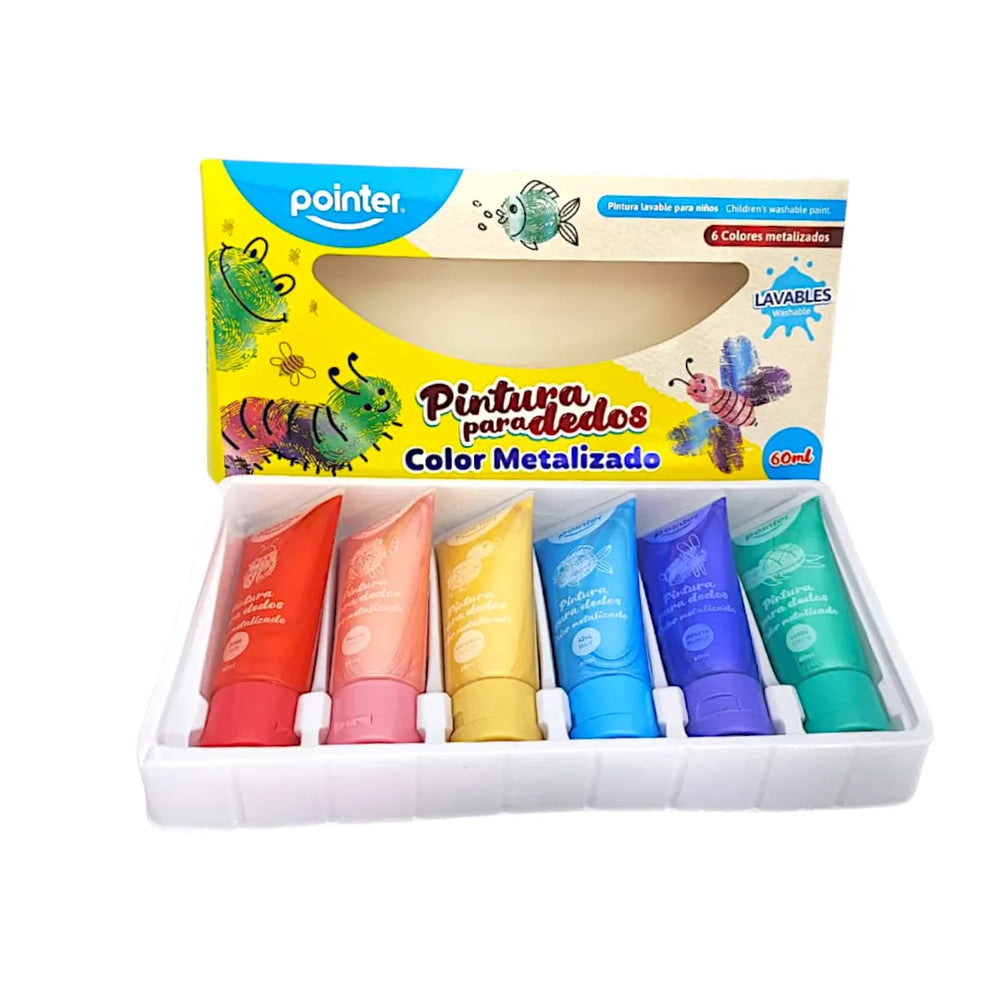 Set Didáctico Pinturas Dedos Metalizadas 6 Unidades Niños