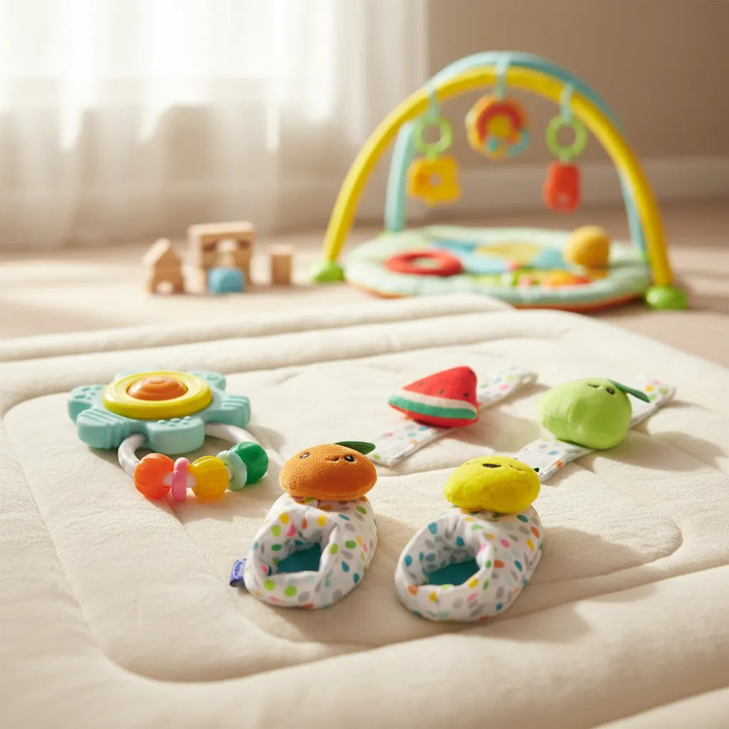 Set Sensorial 3 En 1 Para Bebé Frutas Sonajero