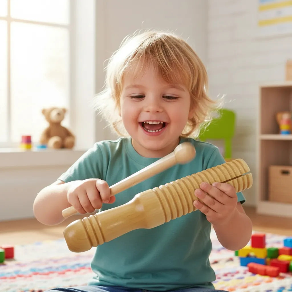 Guacharaca Pequeña En Madera Con Palo Raspador Para Niños