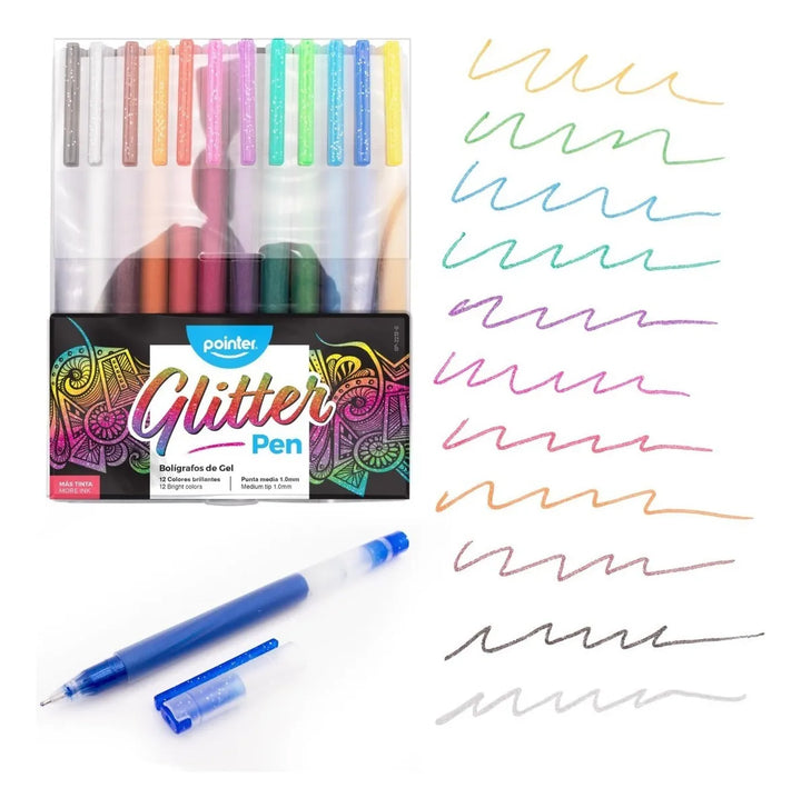 Set De Bolígrafos gel escarchado colores X12 para niños