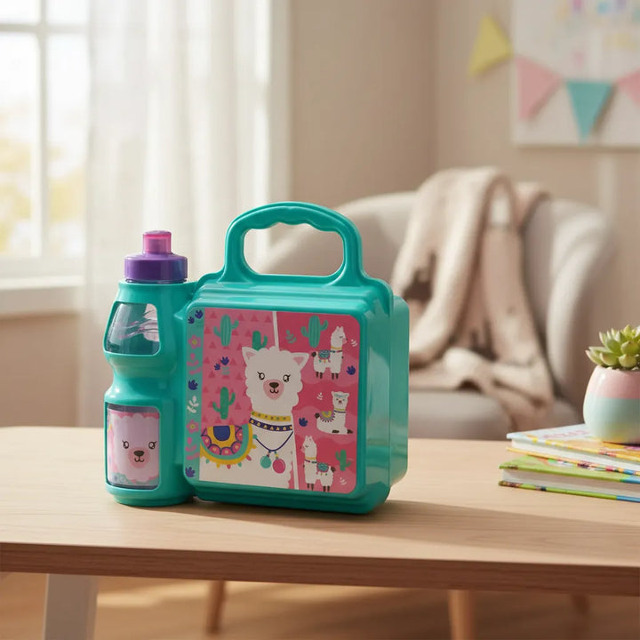 Lonchera Color Celeste Diseño Llama tierna Para Niños