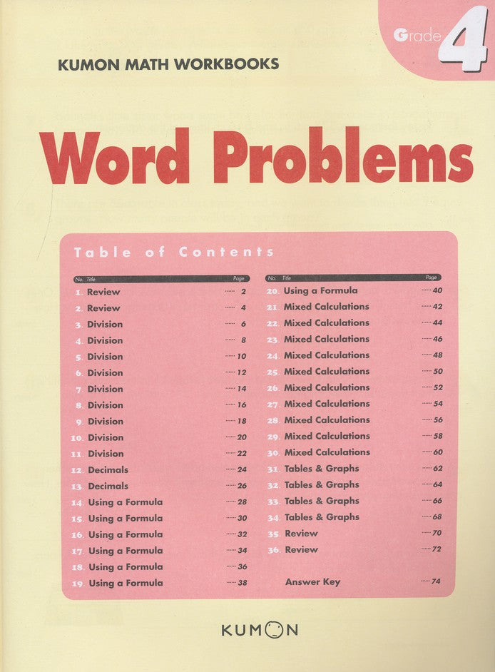 Libro Kumon Grade 4 Word Problems Para Niños Niñas