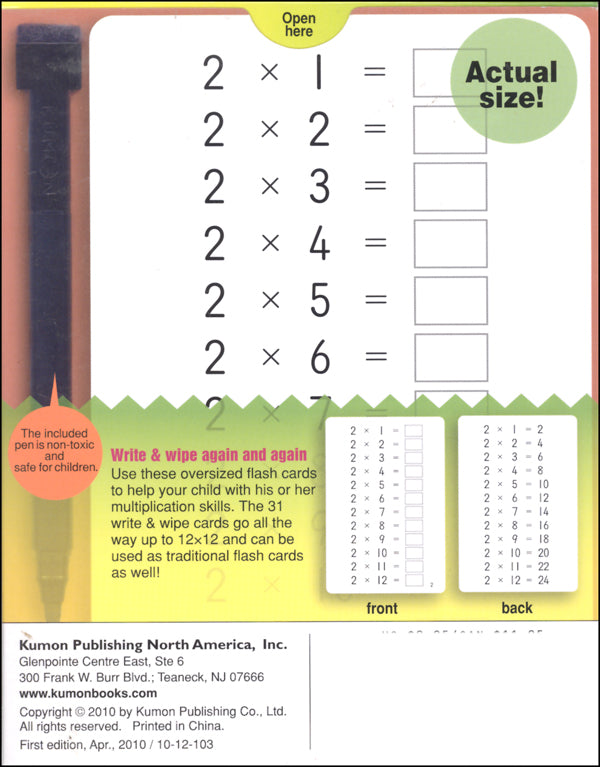 Flash Cards Kumon Multiplicación Escribe y Borra niños