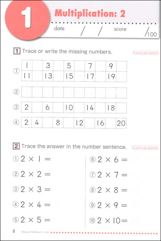 Libro Didáctico kumon: Multiplication numbers 1-10 Niños