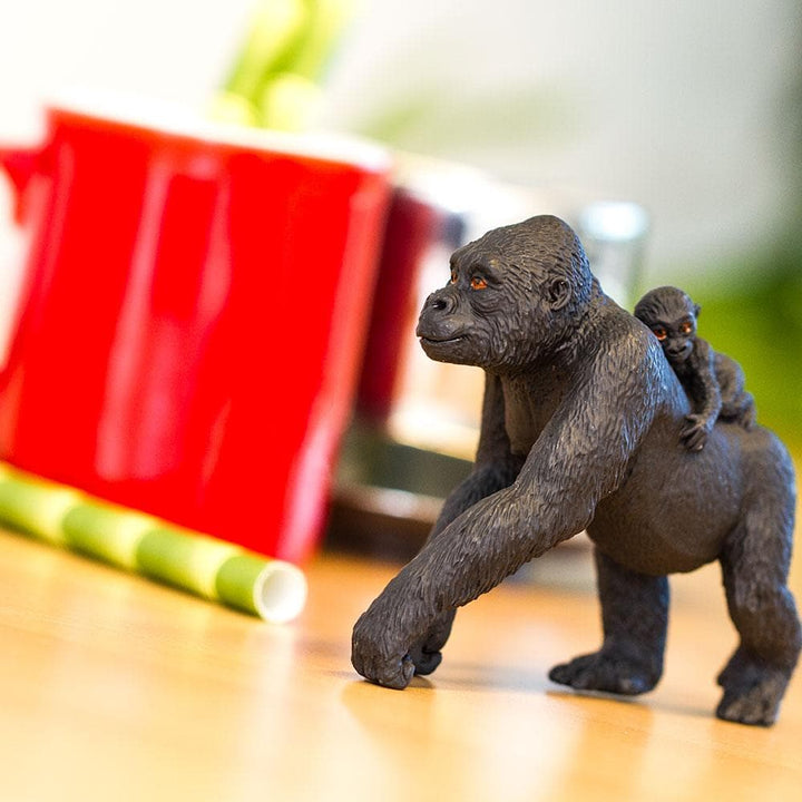 Figura Animales Gorila Con Cria Pintado a Mano