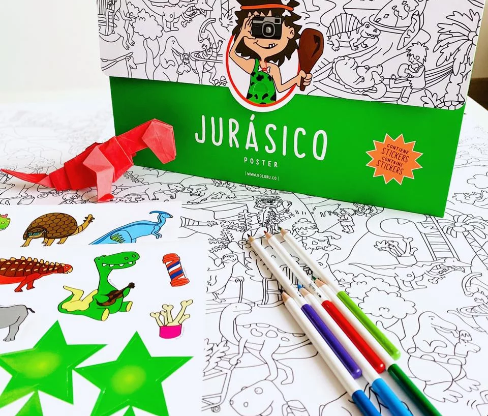 Póster para colorear Jurásico + stickers