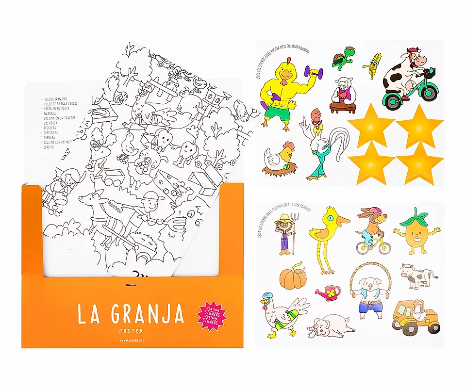 Póster para colorear La granja + stickers