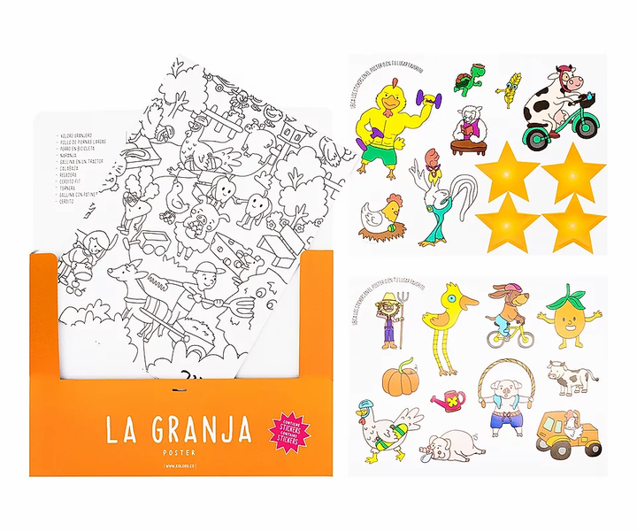Póster para colorear La granja + stickers