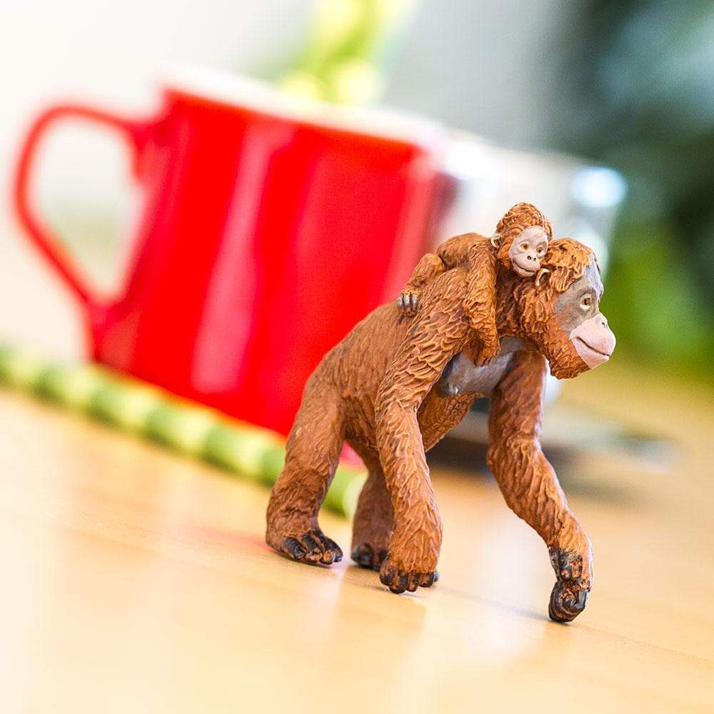Figura Animales Orangutan Con Cria Pintado a Mano