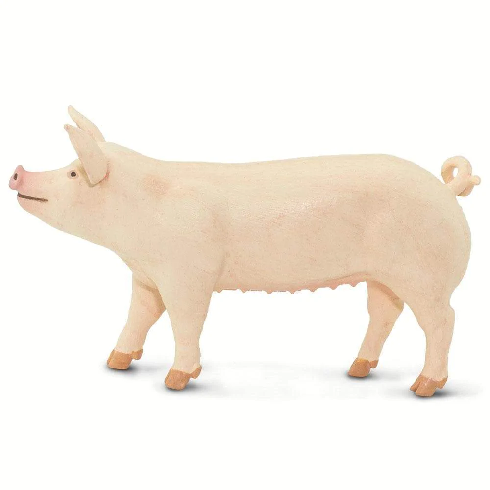 Figura Animales Cerdo Blanco Pintado a Mano