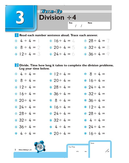 Libro kumon para aprender División para niños niñas