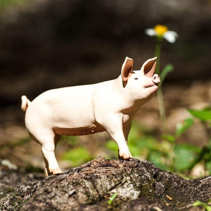 Figura Animales Cerdo Blanco Pintado a Mano