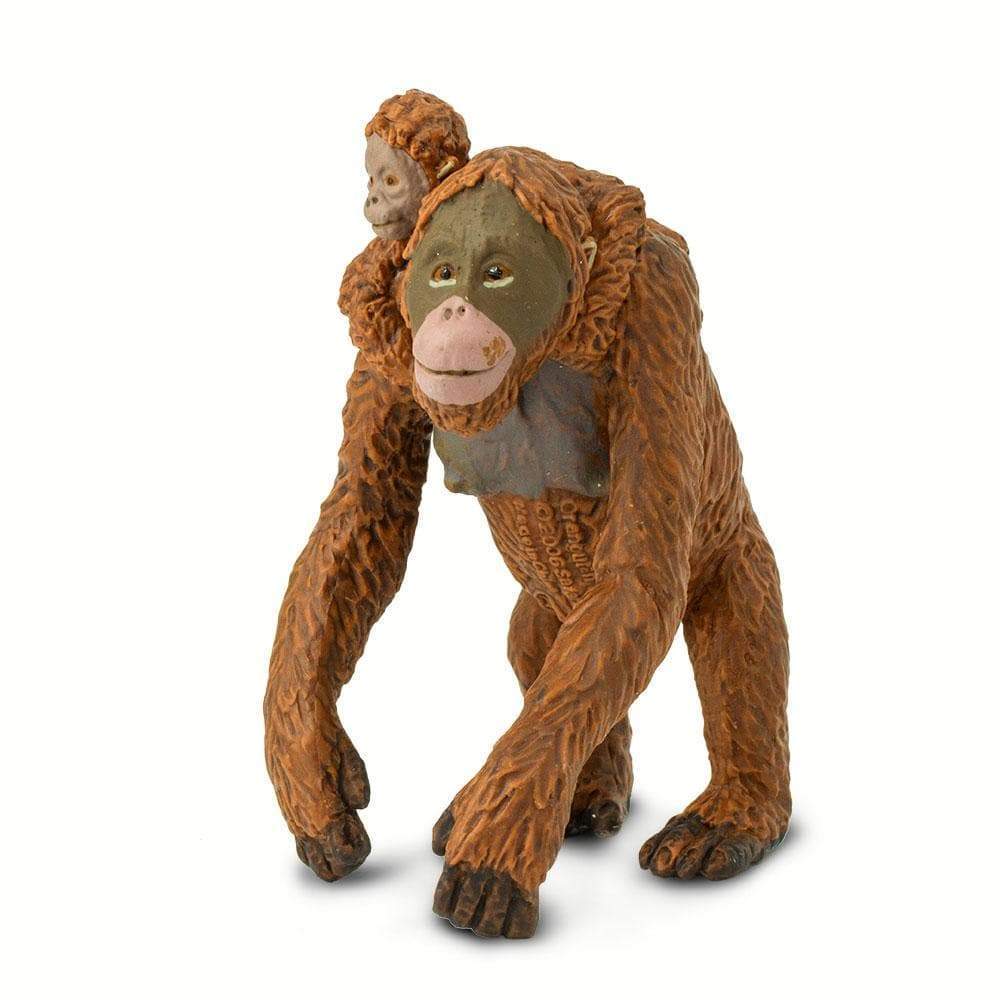 Figura Animales Orangutan Con Cria Pintado a Mano
