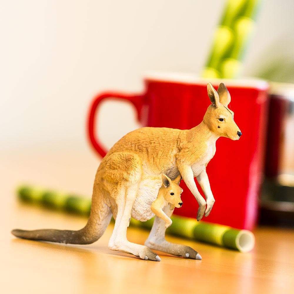 Figura Animales Canguro Con Cria Pintado a Mano