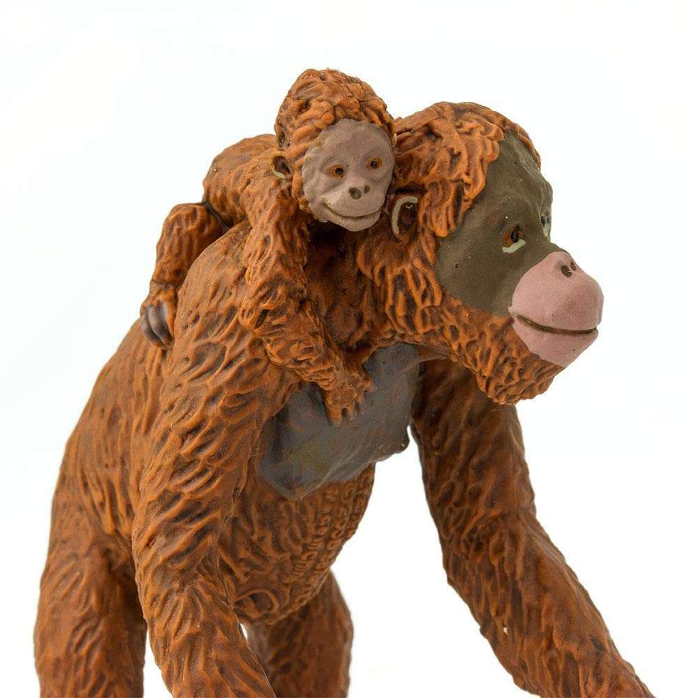 Figura Animales Orangutan Con Cria Pintado a Mano