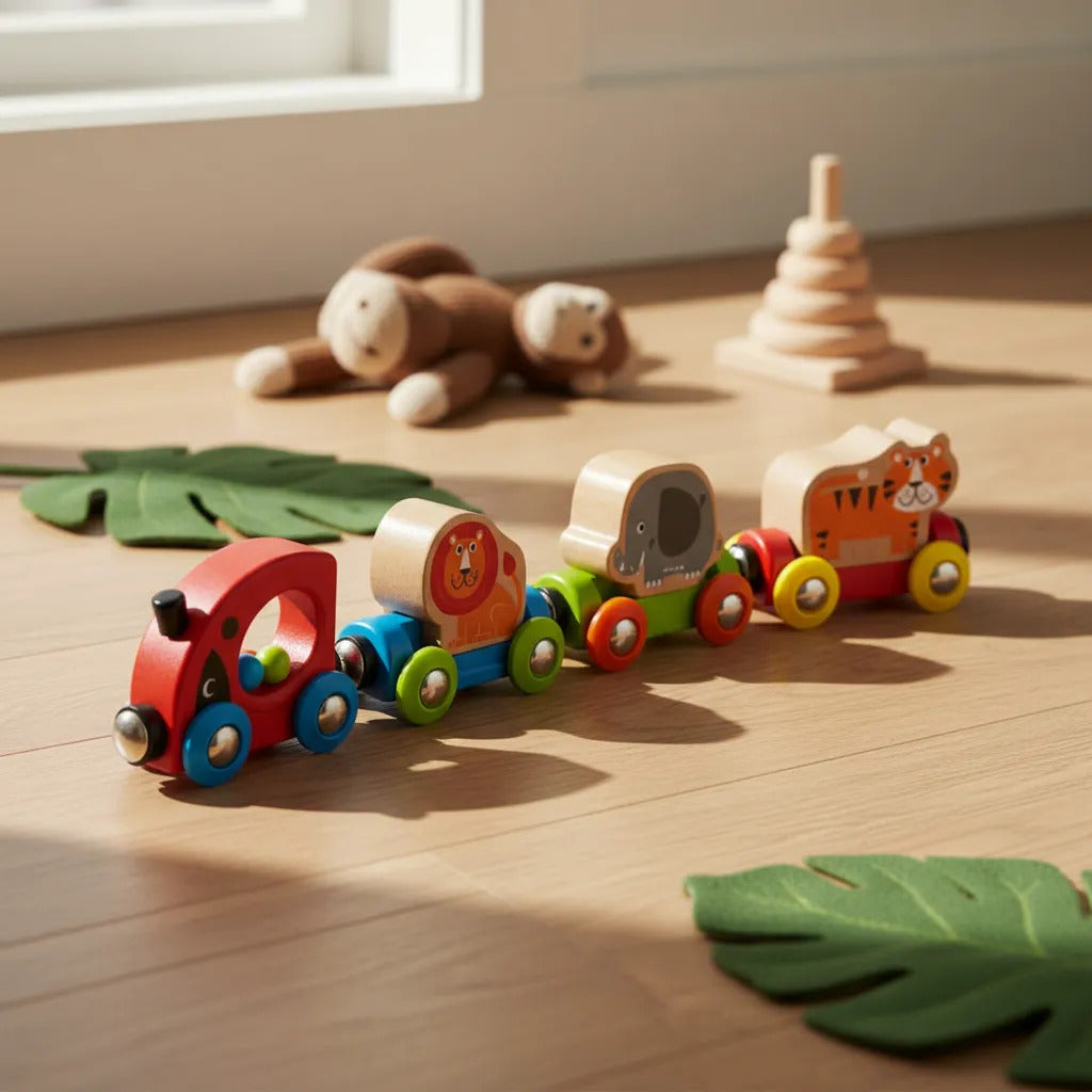 Juguete Educativo Tren Animales Jungla madera Para Niños