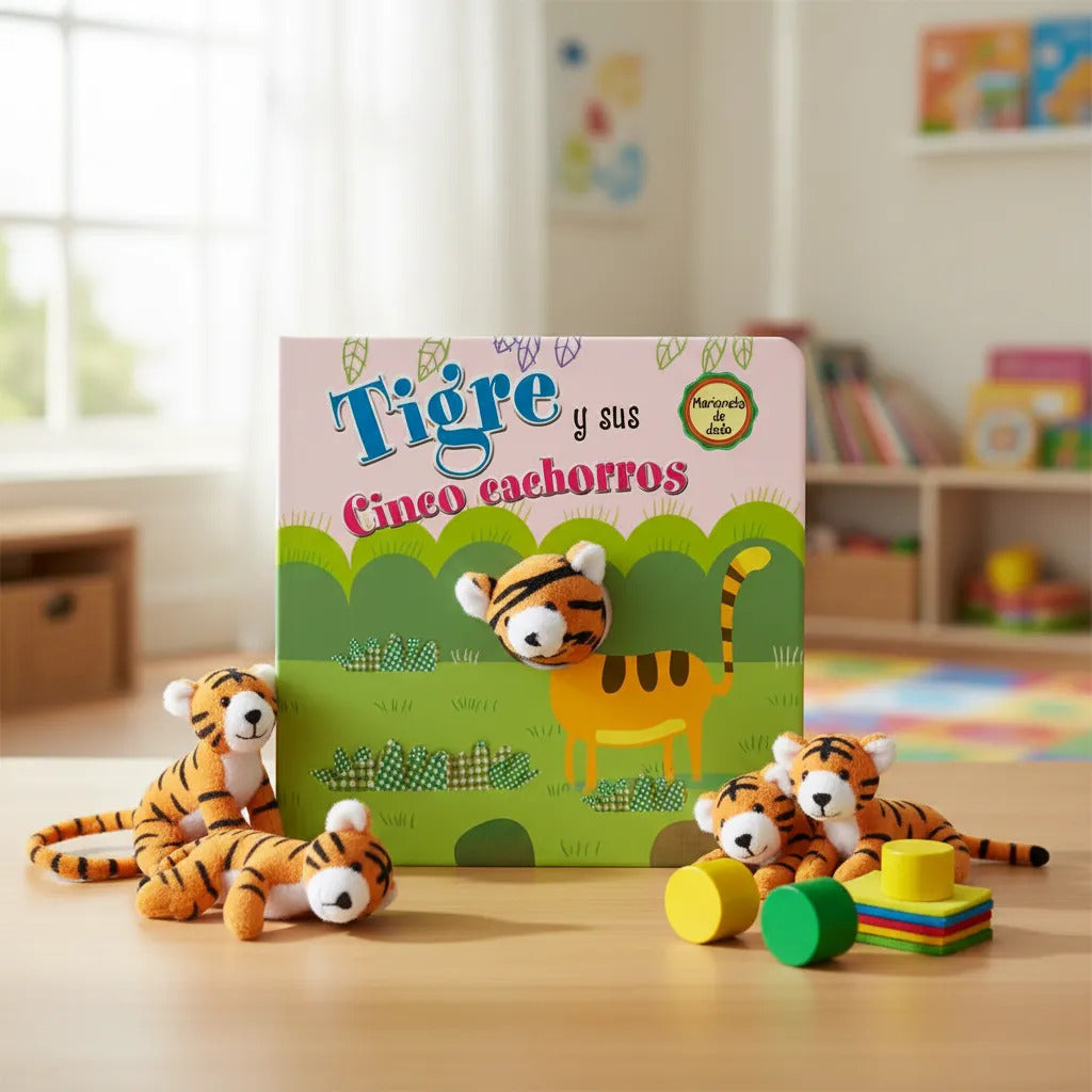 Libro Interactivo Tigre y Sus Cinco Cachorros con Títere Para Niños