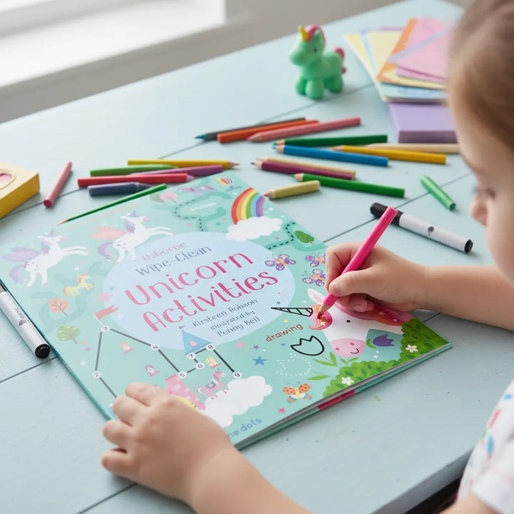 Libro de Actividades Unicornios Reutilizable Para Niños