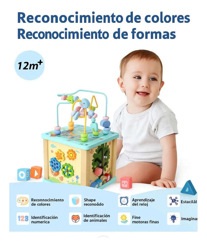 Cubo Laberinto Multifuncional Montessori Madera Para Bebés