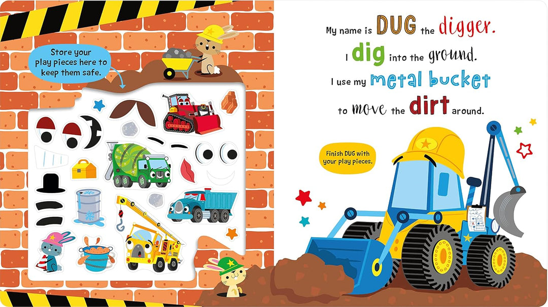 Libro Educativo Camiones Construcción Con Stickers Para Niños
