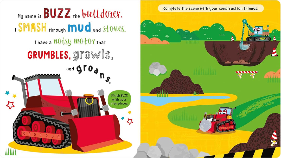 Libro Educativo Camiones Construcción Con Stickers Para Niños